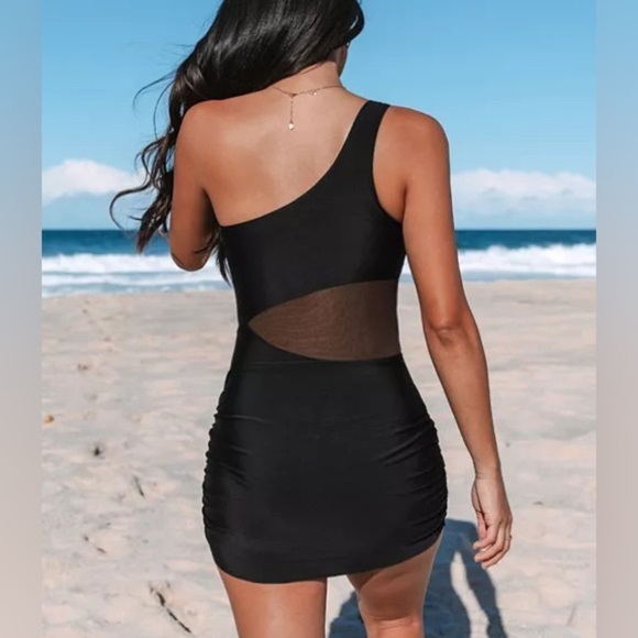 Cupshe Women's Asymmetrical Mesh Waist Swim Beach Dress size M swimsuit - Picture 2 of 7